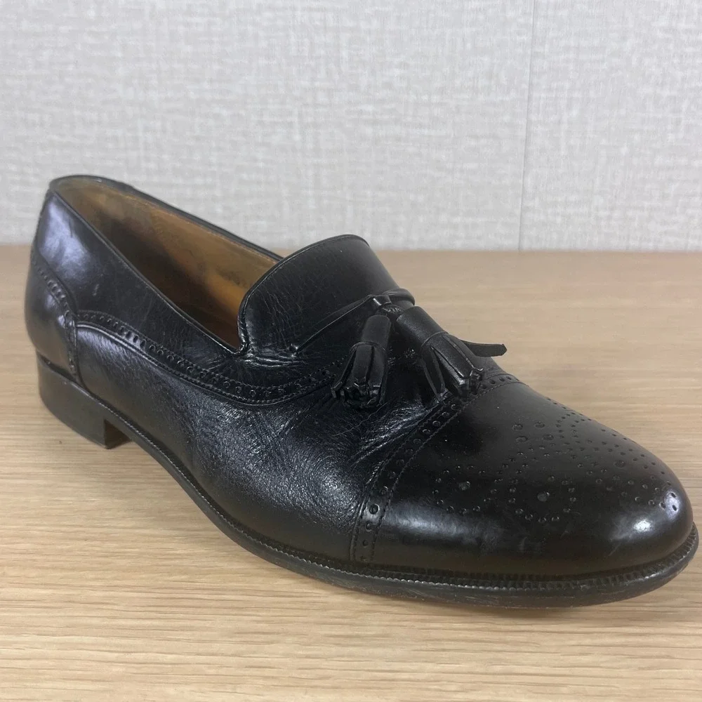 Mezlan Mens Black Leather Tassel Loafers Wingtip Brogue Shoes Size 8W Spain